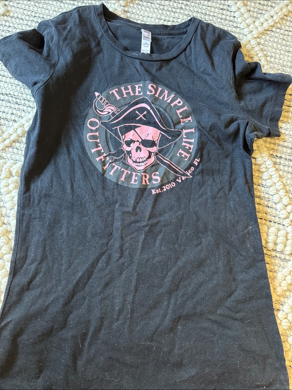 Abella Black Tee with Pink Pirate Skull Emblem